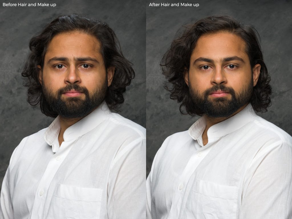 An example of before and after makeup on a man